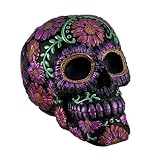 ブラック&メタリックパープルDay of the Dead Sugar Skull Coin Bank