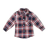 ベビー ボーイズ ガールズ 可愛い ボタンダウンシャツ 迷彩 チェック柄 ロングスリーブ ワイシャツ トップス (ネイビーブルー+レッド, 110cm)