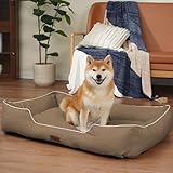 EMME 一体型犬用ベッド ペットベッド 掃除やすい 洗える ペットソファー 丈夫 耐久性 オックスフォード生地 通気 蒸れにくい 犬猫用 あごのせ オールシーズン タオルベッド ペットクッション 滑り止め 小型犬、中型犬、大型犬 50x36x9cm ライトブラウン Sサイズ