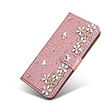 Huawei Mate 10 Pro フリップウォレットケース、SevenPandaラグジュアリーケバケバダイヤモンドグリッタークリスタルラインストーン [3D DIYフラワー]ハッピーフラワープレミ