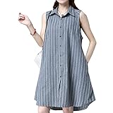 (ココチエ) kokochie ノースリーブ シャツ ワンピース 前開き 半袖 グレー チュニック 授乳服 ストライプ カットソー トップス ブラウス (L, グレー)
