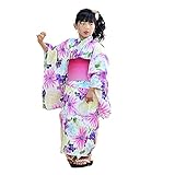 [ KIMONOMACHI ] 子供 浴衣セット「パープルフラワー」 130cm