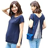 Sweet Mommy マタニティ 授乳服 トップス バックスリット レース×コットンストライプ L ネイビー