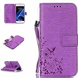 UNEXTATI Galaxy S7 ケース 高品質 PUレザー 手帳型ケース 衝撃吸収 カバー カード収納 全面保護 Samsung GalaxyS7 用 Case Cover (紫色)