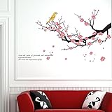 bibitime DIY壁デカールPeach Blossom壁ステッカー& Japanese Cherry Blossomツリー壁ステッカーBranches Love鳥壁デカール取り外し可能な壁壁画ス