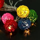 20LED　レッドラタンボール　ストリングライト　クリスマス　ウェディングパーティー飾りライト　バッテリー式　LEDイルミネーションライトランプ　カラフル