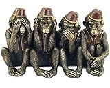4つWise MonkeysオーナメントSee Hear Speak Think No Evil byブロンズギフト