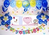 A036*BLUE風船セット■お誕生日を飾りましょ♪　【 写真+名前入り 横断幕♪】 誕生日横断幕　パーティー装飾用品　★横断幕＋バルーン装飾SET★　誕生日　飾り...