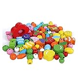 Little star Wooden Toys Stringing Game Child Toy Heart-Shaped Beads Mixed Animals Fruit 76pcs/lot [並