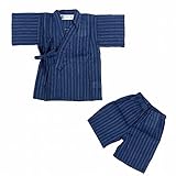 甚平 じんべい 男の子 ベビー しじら織り じんべえ 上下セット ネイビー-白線 90