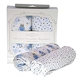 Manhattan Kids おくるみ モスリンコットン製 スワドル 2枚セット ダブルガーゼ 出産祝い 赤ちゃん バスタオル ベビー ブランケット 新生児 ガーゼタオル 綿100% 毛布 箱入り 1