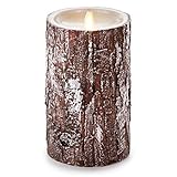 Luminara無香料のPillar Candle with Real Bark |シルバーブラシWashed | 4 " x 7 "インチ