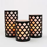 3ブラック&ホワイトFlameless Candles with WarmホワイトLED Carvedワックスモロッコパターン、電池、含ま