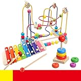 積み木 赤ちゃんおもちゃ　ビーズコースター 　キッズ 　木製 ルーピング 　おもちゃ　指先トレーニング 　ミニ サイズ スペース模様 　色認知　出産祝い　お誕生日プレゼント(3点セット)