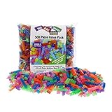 Building Bricks - 500 Pc "Big Bag of Bricks" Bulk Glow in the Dark and Neon-colored Blocks with 27 R