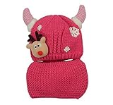 ベビーニット冬暖かい帽子＆ネッカチーフセット6-28ヶ[スノーフレーク、Rosered]