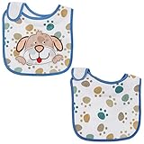 赤ちゃん・ベビー いぬ/ねこのデザイン 裏ビニール ベルクロストラップ スタイセット 2枚入り (ワンサイズ) (ホワイト/ブルー(いぬ))