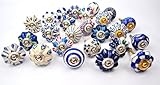 Set of 25 Blue and white hand painted ceramic pumpkin knobs cabinet drawer handles pulls