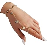 CSIYANJRY99 Finger Ring Bracelet Boho Vintage Hand Harness Finger Ring Bracelet Dainty Butterfly Moon Star Drape Bracele Slav