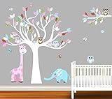Nursery Owl, Elephant, Giraffe, Tree, Bird Wall Decal, Nursery Tree, Bird, Owl, XL Wall Sticker [並行輸