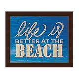 Life Is Better At The Beach – DistressedインドアSign Over Waves On woodgrain-pattern壁アートプリント 8x10 BHS000