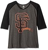MLB San Francisco Giantsレディース3 / 4 SleevedラグランTシャツwith Distressロゴ、2 x、チャコール/ブラック