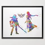 Dignovel Studios 11X14 Princess Zelda link and triforce Nintendo Legend of Zelda Modern Link Waterco
