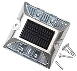 Kasamy 4 LED 道路 鋲 路肩 標 誘導 灯 ソーラー 充電 式 セット （ 白 点滅 １個 + 固定用 ビス 3本 ）