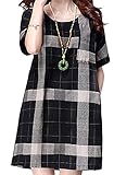 Li05bkXL ガレット デ ロワ (galette des Rois) シック 大きめチェック お洒落 リネン ワンピ ワンピース レディース 夏 チェック 半袖 チュニック 大きいサイズ 格子柄