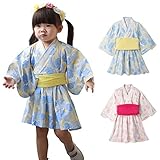 Yoyoshop 女の子 ベビー用 着物 和装 花柄 浴衣ドレス 甚平 七五三 お宮参り お祝い着 正月 ひな祭り 衣裳 ブルー 90cm