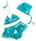 (コ-ランド) Co-land ベビー水着 女の子 ビキニ ショーツ キャップ付き 3点セット セパレート キッズみずぎ スイムウエア 子供用 女児 フラワー フリル ガールズ ブルー 4