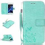 UNEXTATI Galaxy S7 ケース 高品質 PUレザー 手帳型ケース 衝撃吸収 カバー カード収納 全面保護 Samsung GalaxyS7 用 Case Cover (グリーン)
