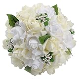 OurWarmウェディングブーケ ブーケ 花嫁 ブライダル ブーケ 結婚式 花嫁 披露宴 造花 バラ 花束 アイボリー色