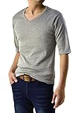 [フラグオンクルー] 5分袖 Tシャツ メンズ Vネック ストレッチ フライス カットソー / E1E / L mixgray・杢グレー