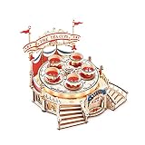 つくるんです® あんしん 日本語説明書付 3D ウッドパズル遊園地シリーズ (ティーカップ) コーヒーカップ アトラクション ミニチュア 光る
