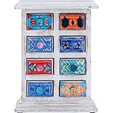 ラビミニチェスト【8マス】 セラミック/木製(チーク材) 幅17.5cm×奥行7cm ホワイト（白） (インテリア家具)