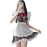 [Sriben] メイド服 コスプレ メイド セクシー エッチ 豪華セット 透け ワンピース 蝶結び ネクタイ エプロン Tバック かわいい 制服 過激 誘惑 コスチューム レディース 喫茶店 カフェ ブラック フリーサイズ