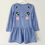 Liebeye 女の子コットンスカート 赤ちゃん ラウンドネック かわいい 猫印刷 おしゃれ プリンセスドレス カラフルな青 XXL