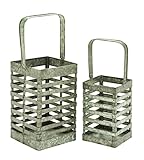 Benzara Simple Metal Galvanized Lantern, Set of 2 by Benzara