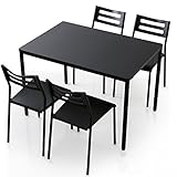 ダイニングセット ダイニング 5点セット スチール脚 スタッキングチェア 4人掛け コンパクト 幅110cm ブラック