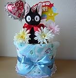 おむつケーキ　魔女の宅急便　黒猫　ジジ 　ＪＩＪＩ (Ｍサイズ（6~11キロ）, ブルー)