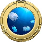 12 "ウィンドウ舷窓出荷Sea Ocean Viewクラゲ# 1真鍮壁デカール子供ステッカーベビールームホームアート飾りden man caveグラフィックSmall