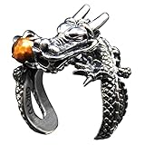 [KARMAREY] ドラゴンリング SV925 シルバー フリー リング 指輪 メンズ 皇帝龍 (タイガーアイ, 19～23号)