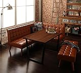 ほろ苦モダンヴィンテージ調ダイニング4点セット テーブル天然木×スチール （テーブル1＋ソファ2＋ベンチ1） (テーブル【幅120×奥行80cm】、アームソファ：左アーム)