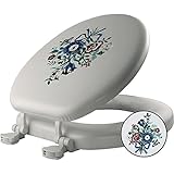 Mayfair 1317EC 000 Bouquet Embroidered Soft Toilet Seat with Lift-Off Hinges, Round, White by Mayfai