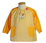 子供用 幼児用 スモック ギンガムチェック柄 アップリケ 幼稚園 保育園 キッズ用 (110, イヌ・イエロー)