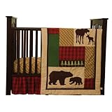 Cozy Cabin Nature Animals Nursery Crib Bedding Set with Moose & Bear with Quilt,Crib Skirt,Valance,S