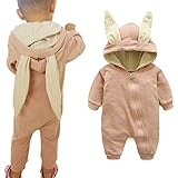 ZooArts ベビー服 ロンパース かわいい耳 ウサギ 新生児 男の子 女の子 赤ちゃん服 子供服 長袖 前開き カバーオール ワンピース 満月/出産祝い/プレゼント 春用 秋用 あんよしはじめる 