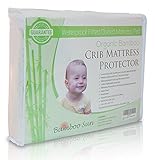 New Improved and High Quality Organic Bamboo Crib Mattress Protector - Waterproof Fitted Quilted Mat