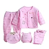 mioim ベビー服 新生児 肌着 セット 男の子 女の子 長袖 Tシャツ ロングパンツ トップス レギンス バンダナ 帽子 5枚セット 赤ちゃん 出産祝い パジャマ